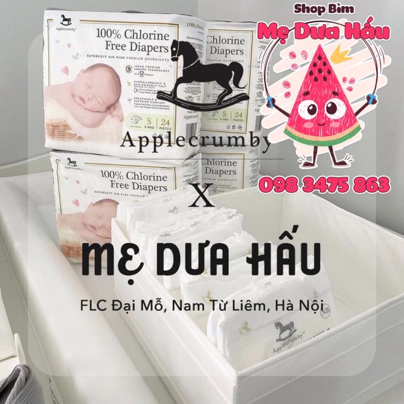Bỉm dán/quần Applecrumby Airplus Overnight cao cấp NB4/S24/M42/M22/L36/L20/XL18/XXL16 meduahaubimsua