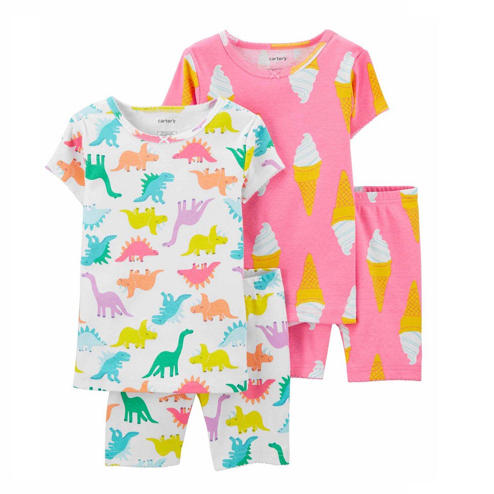 Set 4 đồ ngủ Carter’s Dino Snug Fit Cotton PJs Pink/White