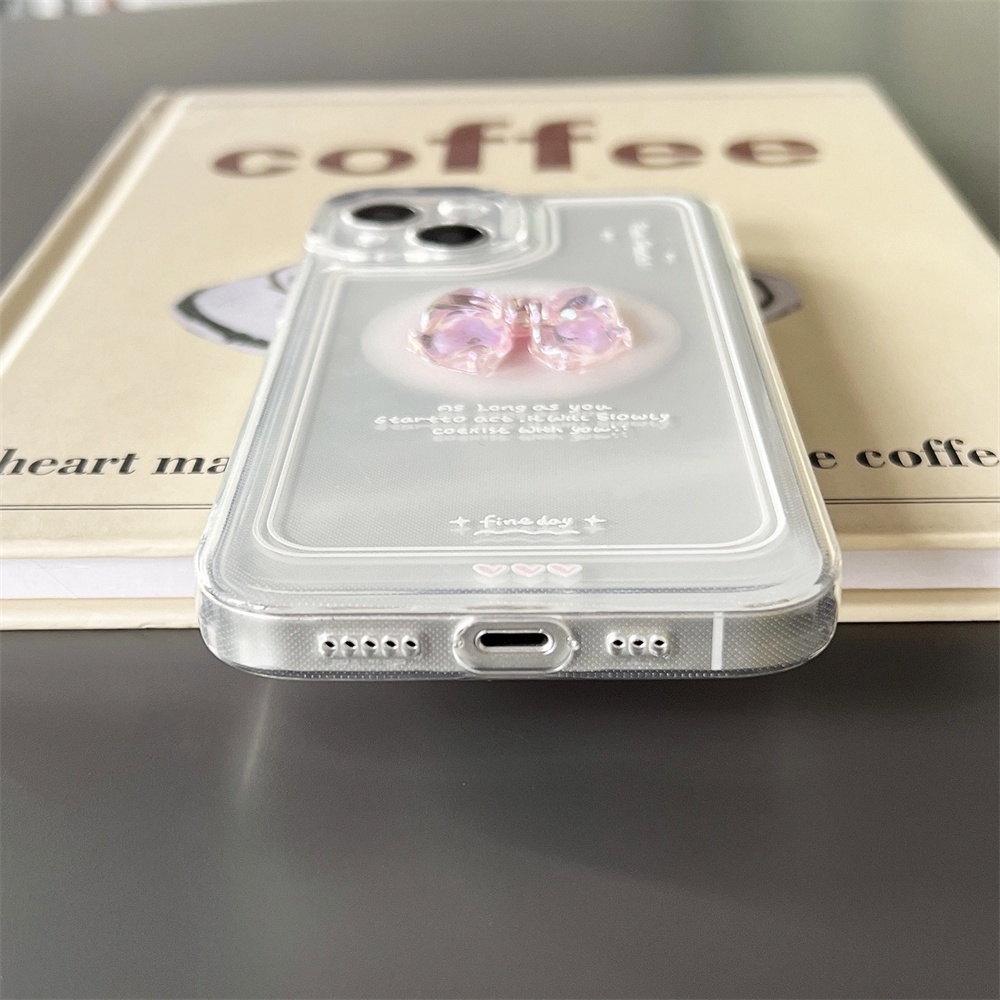 Ốp Điện Thoại TPU Mềm Trong Suốt Chống Sốc Chống Trầy Xước Đính Nơ 3D Cho IPhone 14 13 12 11 Pro Max XS XR 8 7 Plus