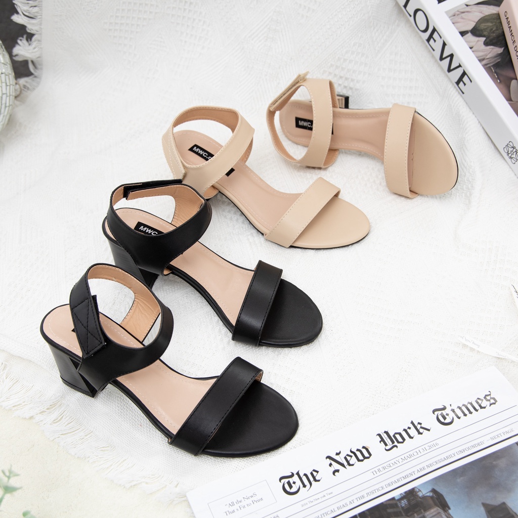 Giày Cao Gót thời trang MWC sandal cao gót quai ngang basic thanh lịch  NUCG-11032