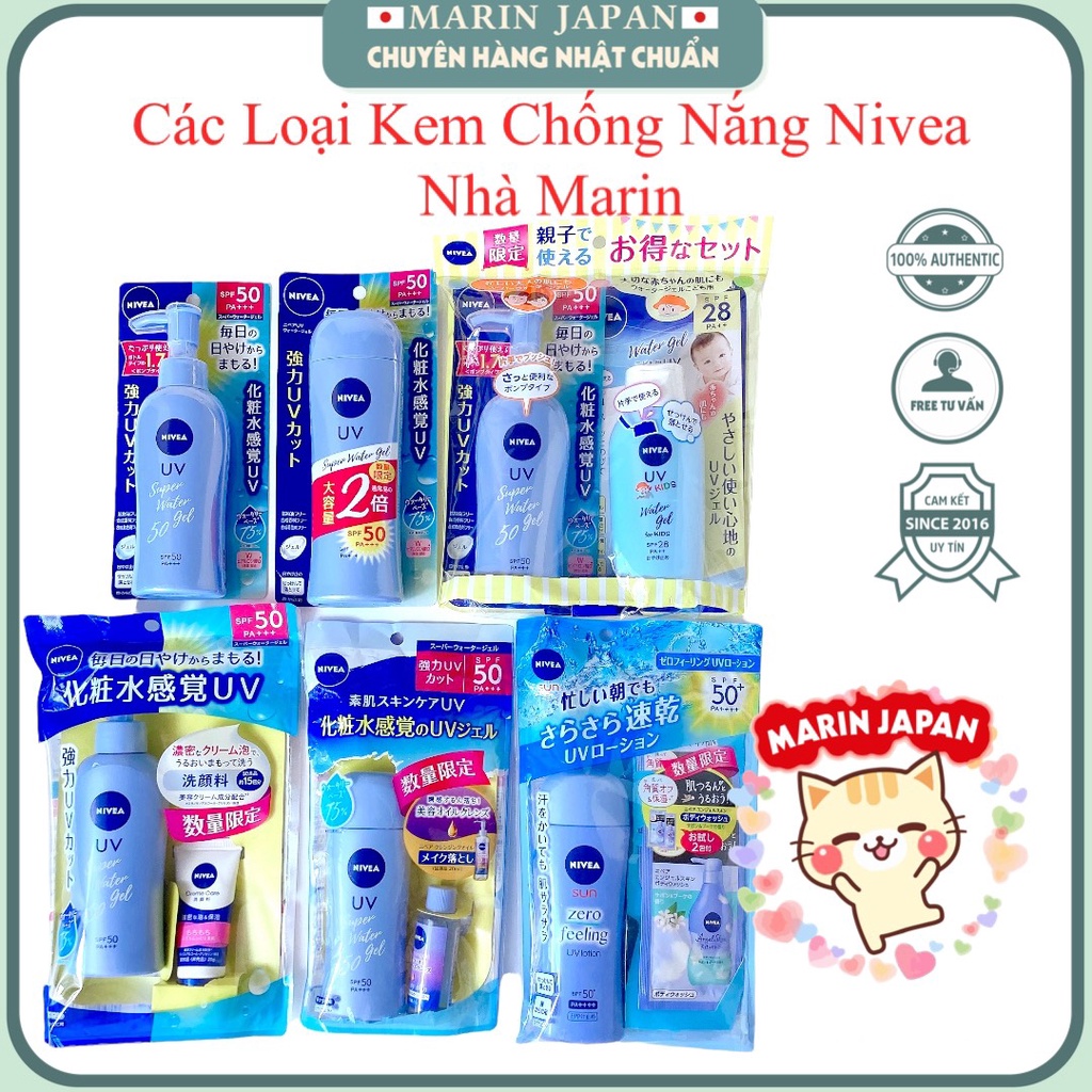 (Chuẩn Nhật,đủ bill) Kem chống nắng toàn thân Nivea Nhật Sun Protect Water Gel SPF 50 140gr