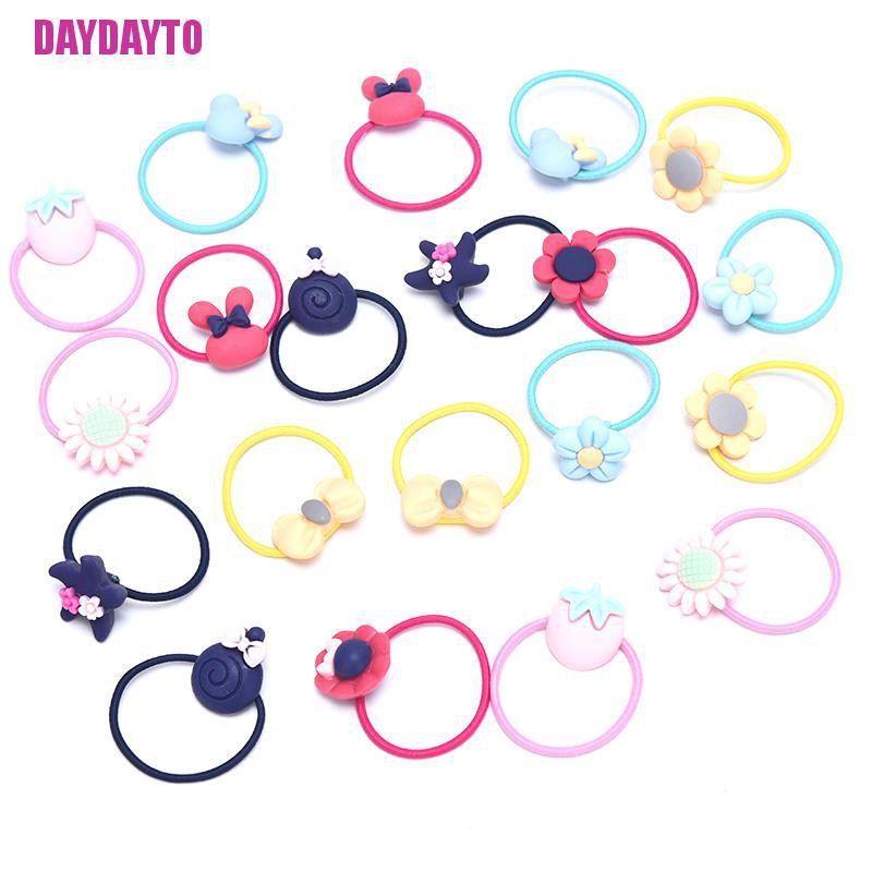 Set 20 Dây Cột Tóc Co Giãn Đính Hoa Hoạt Hình Cho Bé Gái