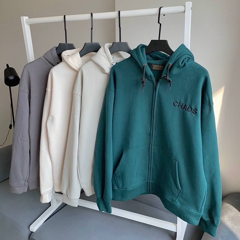 Hoodie zip nỉ bông CHAOS màu XAMH/KEM/XÁM  Nam nữ unisex/FREESHIP  Áo Hoodie dây kéo form rộng Jaystoree2