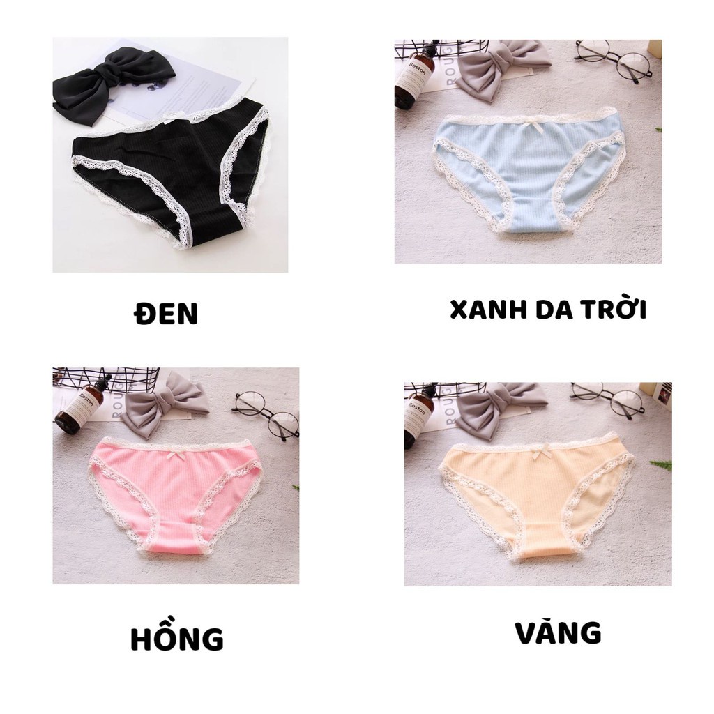 Quần Lót Nữ - Quần Lót Nữ Cotton thun gân tăm viền ren mềm mại tôn dáng gợi cảm co giãn DAN STORE MÃ 0756