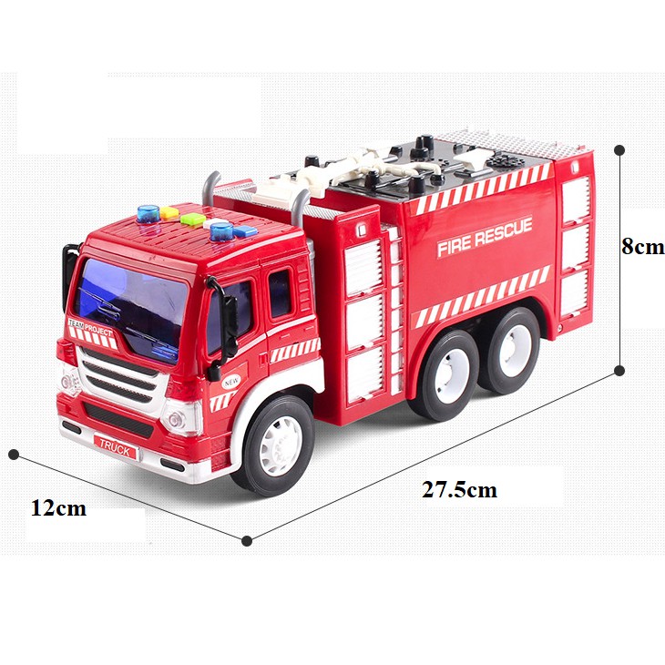 Xe cứu hỏa tỉ lệ 1:16 Mô hình vòi phun xe đồ chơi trẻ em bằng nhựa cao cấp có đèn và âm thanh