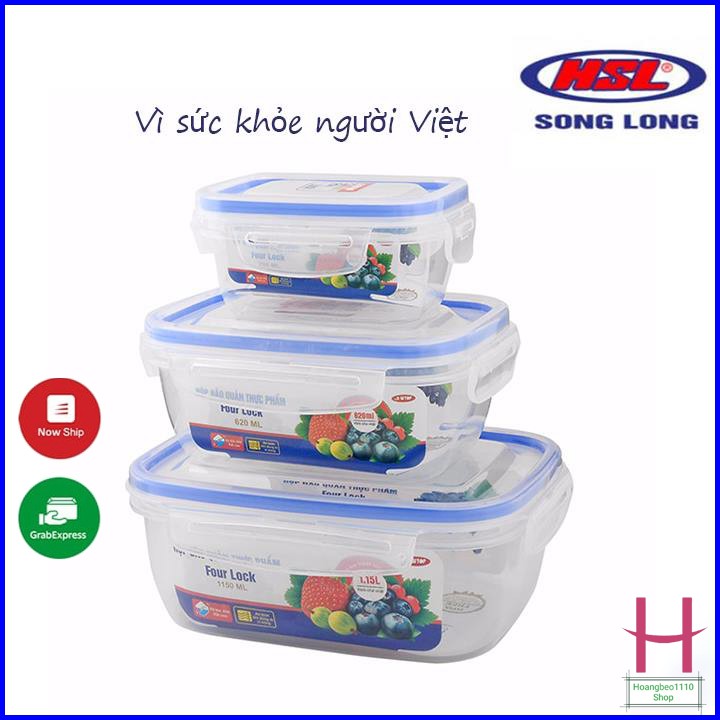 Song Long Plastic Bộ 3 hộp 4 khóa 2508 đựng bảo quản thực phẩm 1150ml, 620ml, 250ml nhựa cao cấp