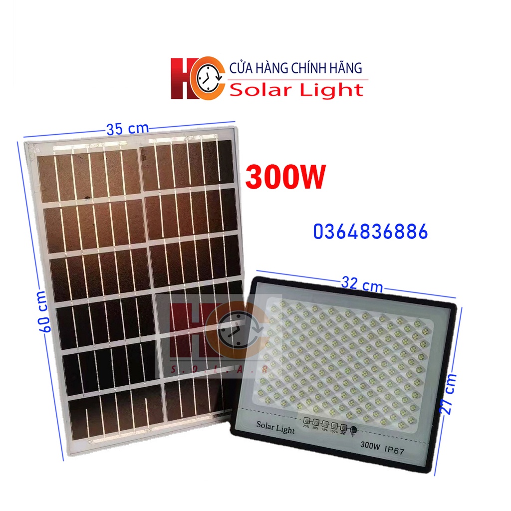 Đèn pha năng lượng mặt trời  HC SOLAR LINGHT 300W – Chống chói mắt, Vỏ nhôm, Tấm pin rời, Ánh sáng trắng, Kiểu Led mới