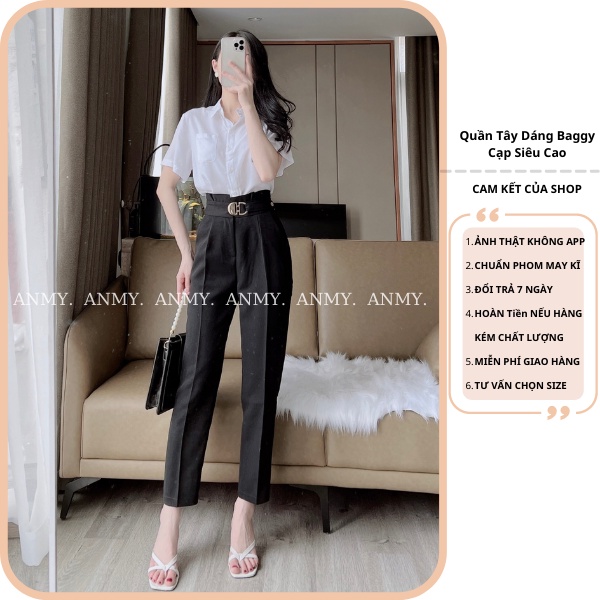 Quần tây nữ lưng cao AMY dáng baggy cạp cao siêu tôn dáng ống đứng chuẩn đẹp khóa trước đen trắng nâu Q579