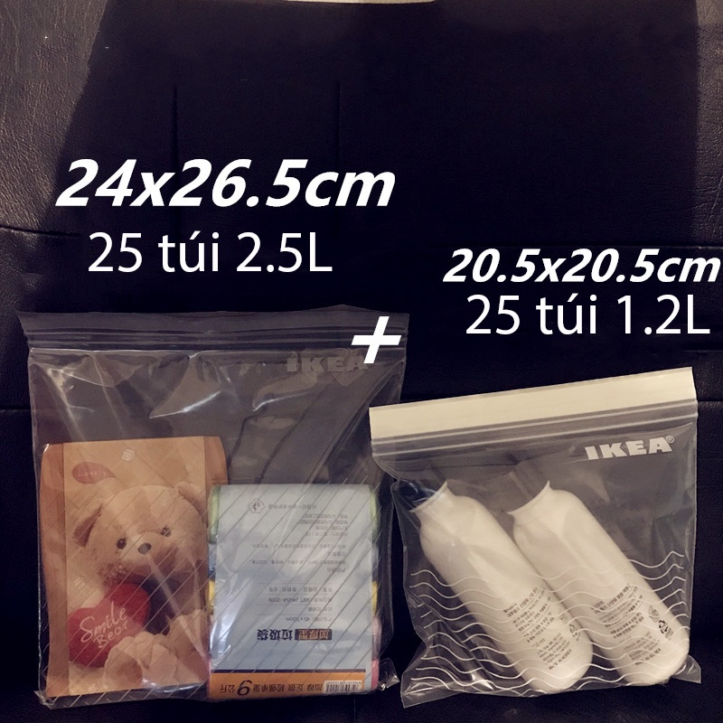 Hộp 50 túi zip lock đựng thực phẩm IKEA (2,5L + 1,2L)