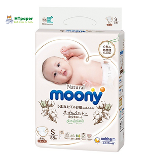 Tả Dán Moony Natural Nội Địa Nhật Size S 58 Miếng dành cho bé từ 4-8kg