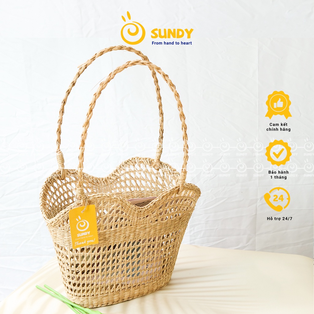 Túi cói thời trang, túi cói đi biển SUNDY TC005 thiết kế đơn giản, tinh tế, thân thiện môi trường
