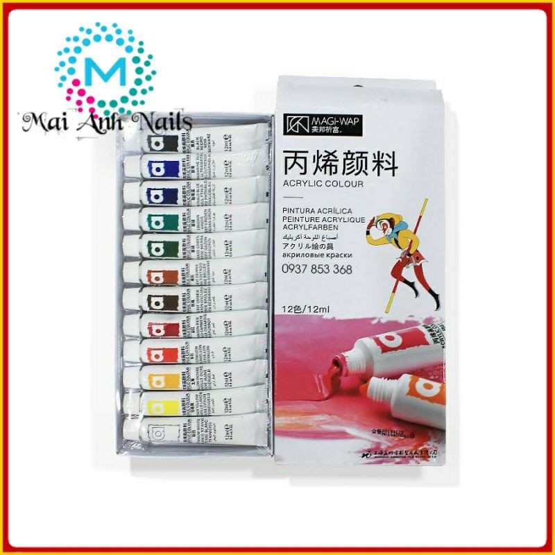 Sét Bột Vẽ Cọ Bản 12 Màu Chuẩn Đẹp MAGI-WAp Acrylic Color