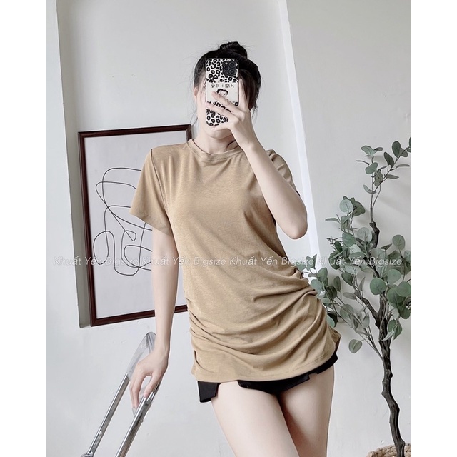 Áo thun nữ cổ tròn cách điệu rúm eo ❤Khuất Yến Bigsize❤ dáng ôm vừa co giãn 4 chiều chất liệu thun giấy mỏng mát