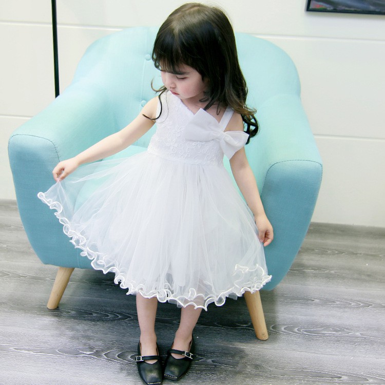 Đầm Công Chúa Không Tay Phối Nơ Cho Bé Gái Từ 1-3 Tuổi