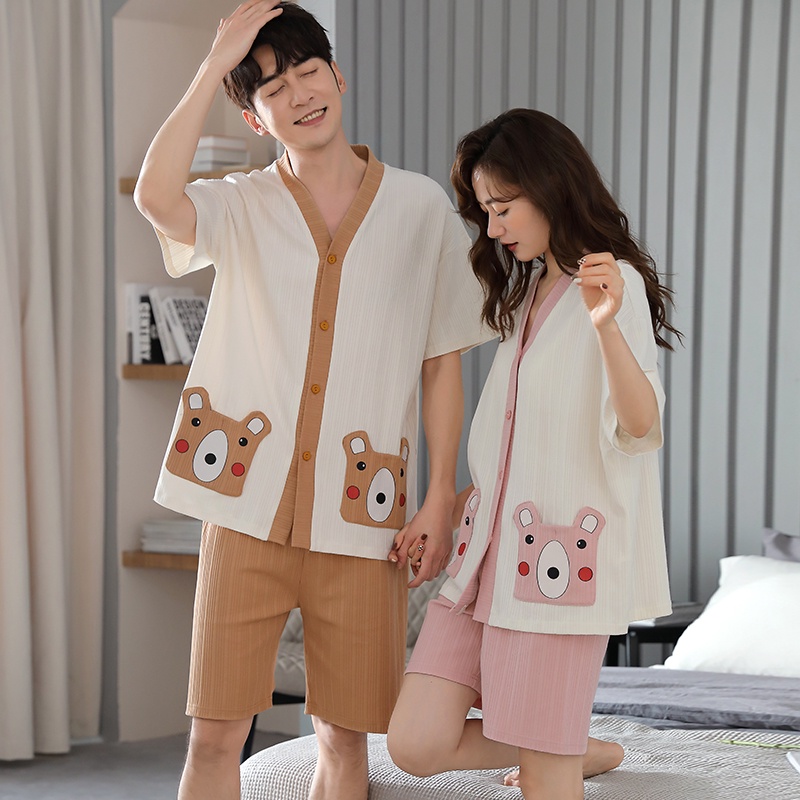 Bộ Đồ Ngủ cotton Tay Ngắn Dáng Rộng Phong Cách kimono Dành Cho Nam Và Nữ