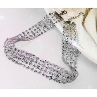 Dây chuyền choker bạc hạt liền lấp lánh Vòng cổ thời trang