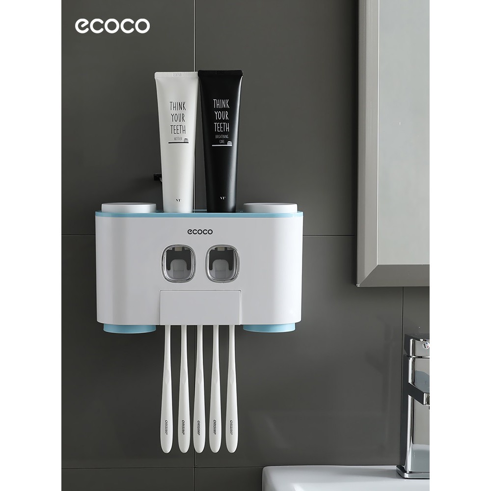 Bộ Nhả kem Đánh Răng Dán Tường, Kèm 4 Cốc Nhãn Hiệu ECOCO