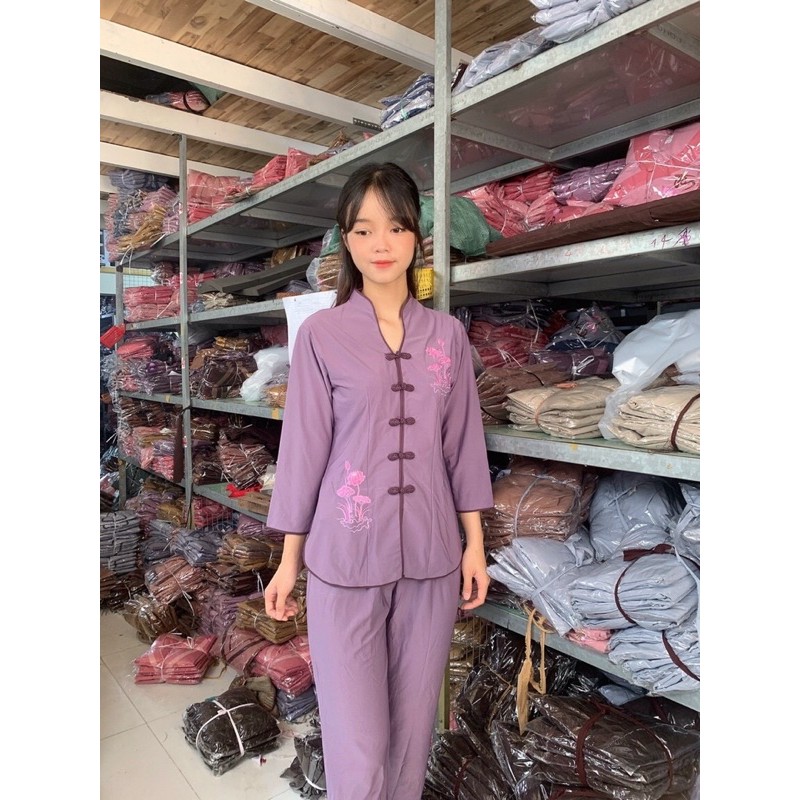 Áo Lam Đi Chùa # THUN CỔ TÀU VIỀN THÊU SEN GIÁ RẺ VÔ ĐỊCH