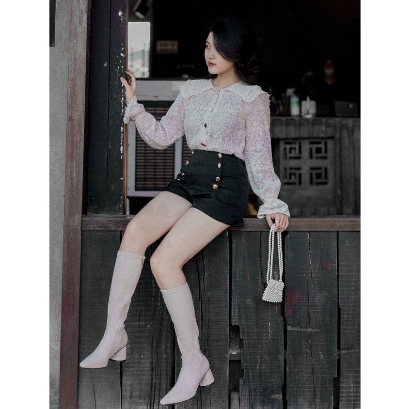 Giày Bốt Nữ Ulzzang, Giày Bốt Hiệp Sĩ Cổ Cao Đế Tròn Mũi Nhọn Khóa Kéo Vintage, Hàn Quốc - Iclassy_shoes