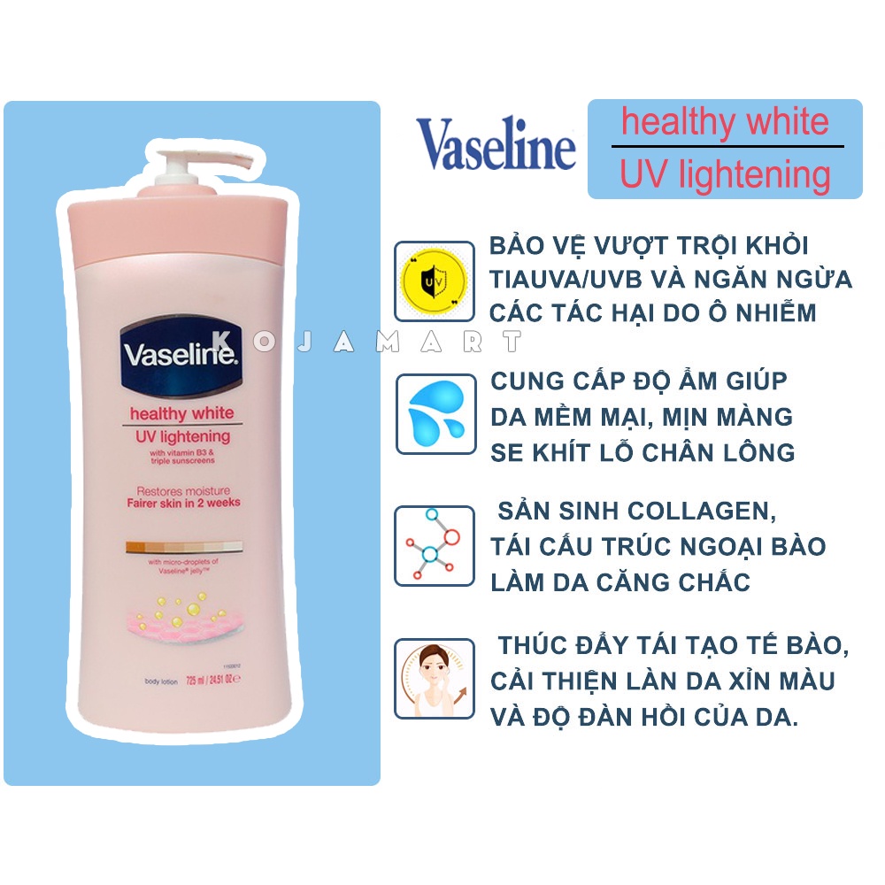 Sữa dưỡng thể Vaseline Healthy White UV Lightening Body Lotion 725ml