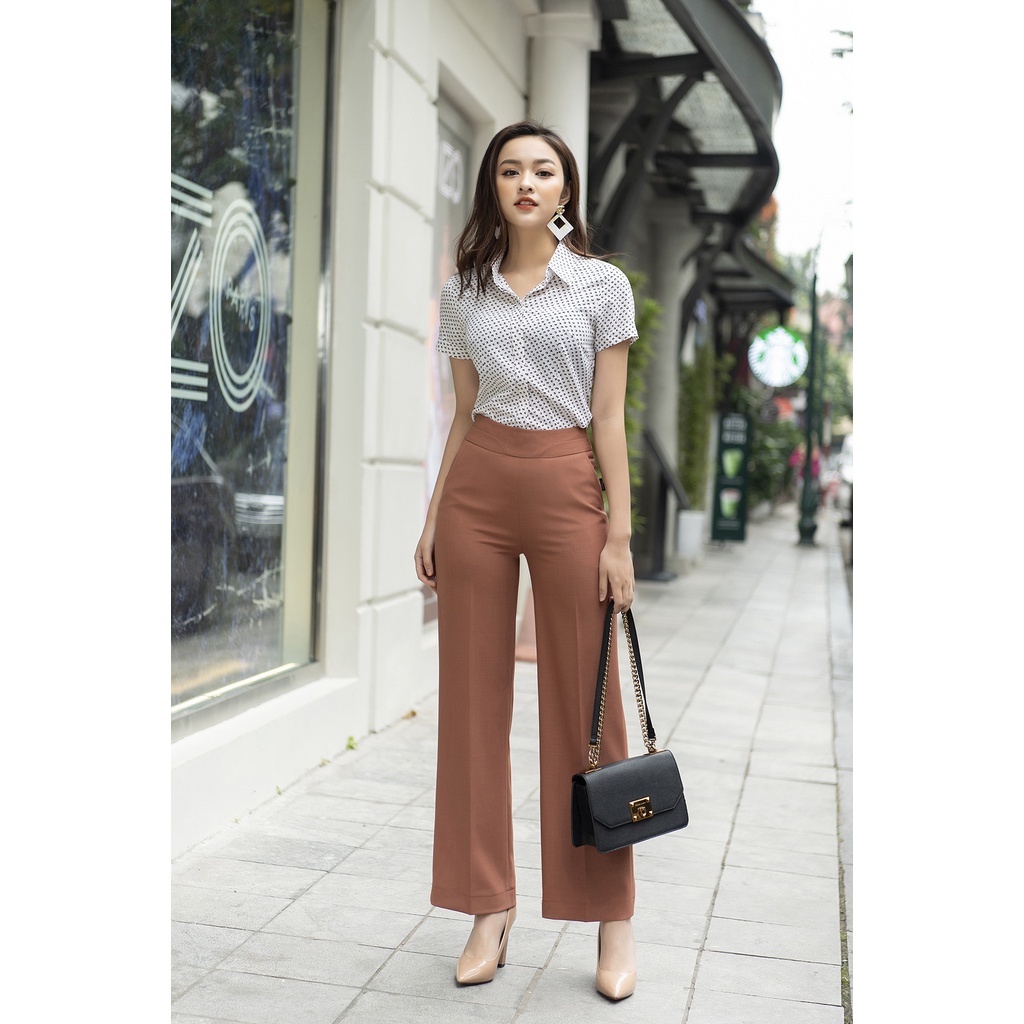 Áo Sơ Mi Nữ Ngắn Tay Cổ Đức Luperi LFSM1120 chất liệu lụa Nhật co giãn không nhăn kiểu dáng eo nhẹ cho nàng công sở