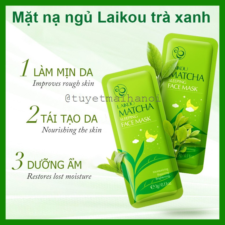 Bịch 15 Gói Mặt Nạ Ngủ Trà Xanh Laikou Cấp Ẩm Se Khít Lỗ Chân Lông - Matcha Mud Mask