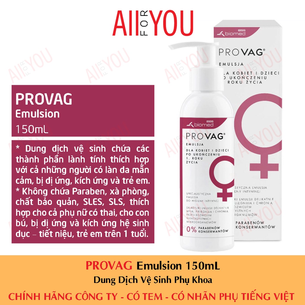 [CHÍNH HÃNG CÓ TEM] PROVAG Emulsion 150mL - Dung Dịch Vệ Sinh Phụ Khoa.