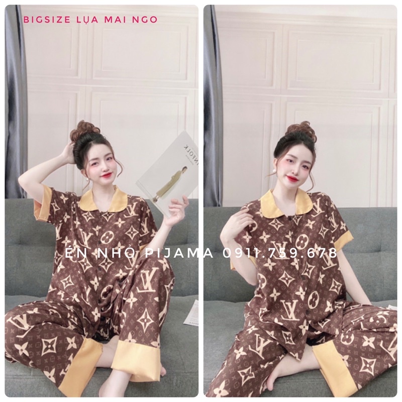 Bigsize Dài Tay Ngắn Phối Lụa Satin cổ sen 55-110kg Én Nhỏ Pijama | BigBuy360 - bigbuy360.vn