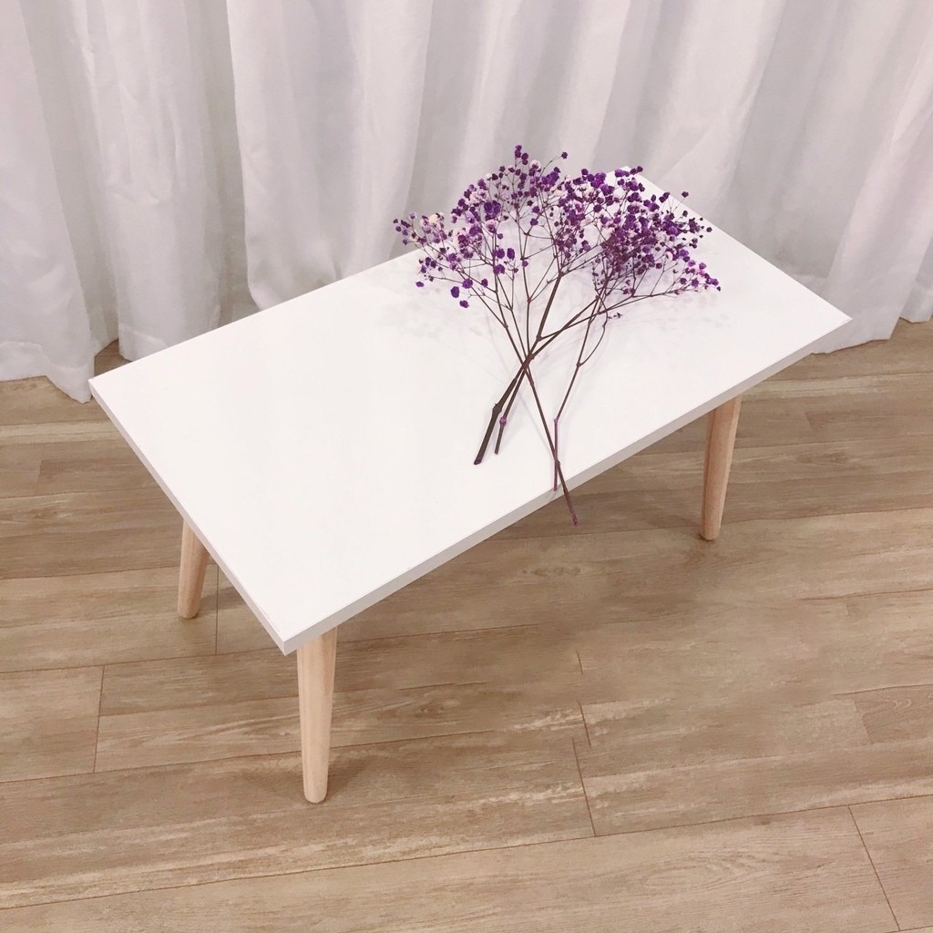 Bàn trà, Bàn Cafe, Bàn ngồi bệt size 60x40cm hình chữ nhật cao cấp màu trắng chân gỗ , sang trọng, hiện đại