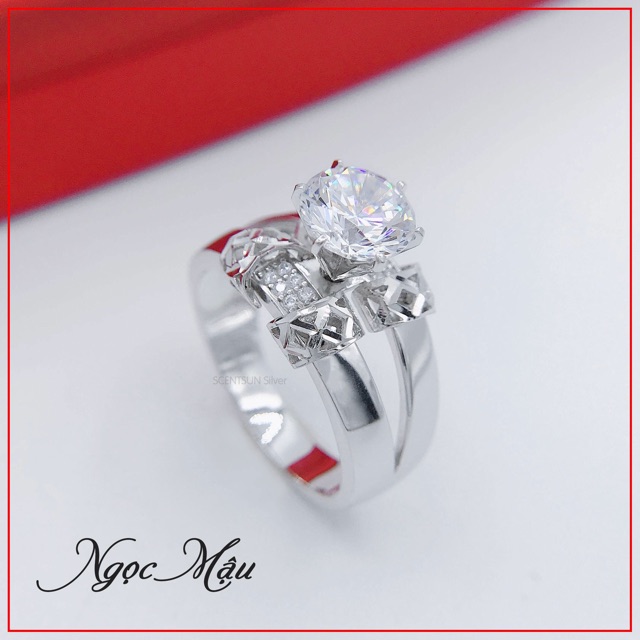 Nhẫn đá cao 2 đai trơn sang trọng cực kỳ nét đẹp bạc chuẩn NGỌC MẬU