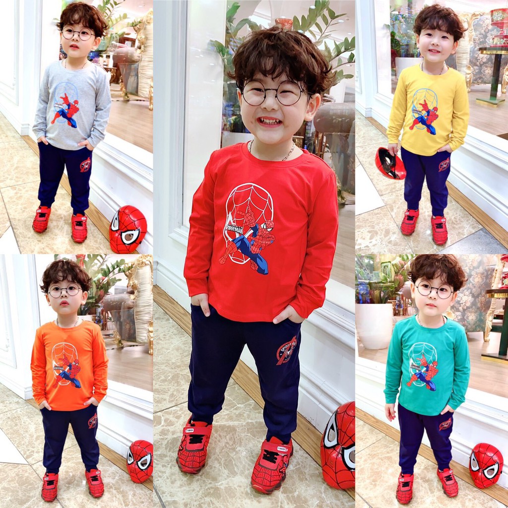 Bộ bé trai thu đông dài tay hình in siêu nhân loại đẹp