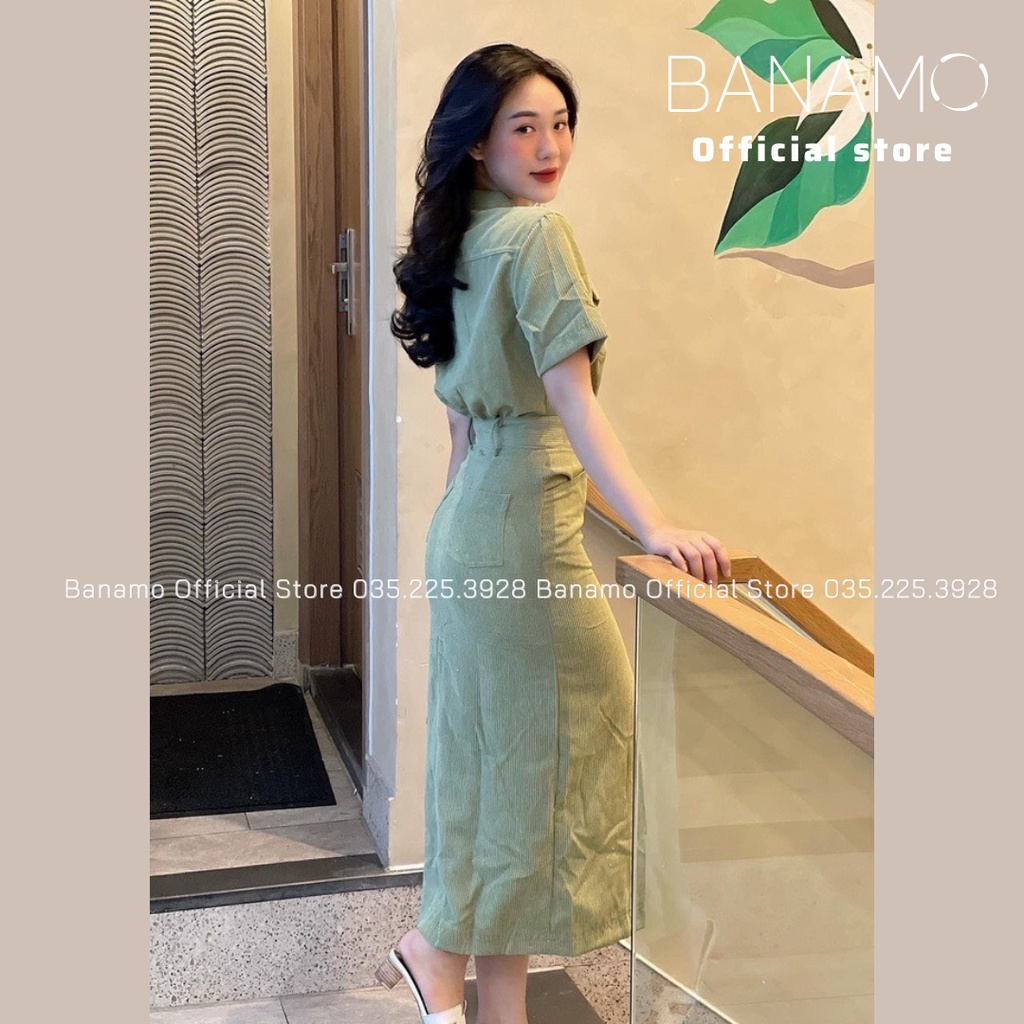 Đầm váy nữ Banamo Fashion váy sơ mi tăm lì xẻ trước 552 | BigBuy360 - bigbuy360.vn