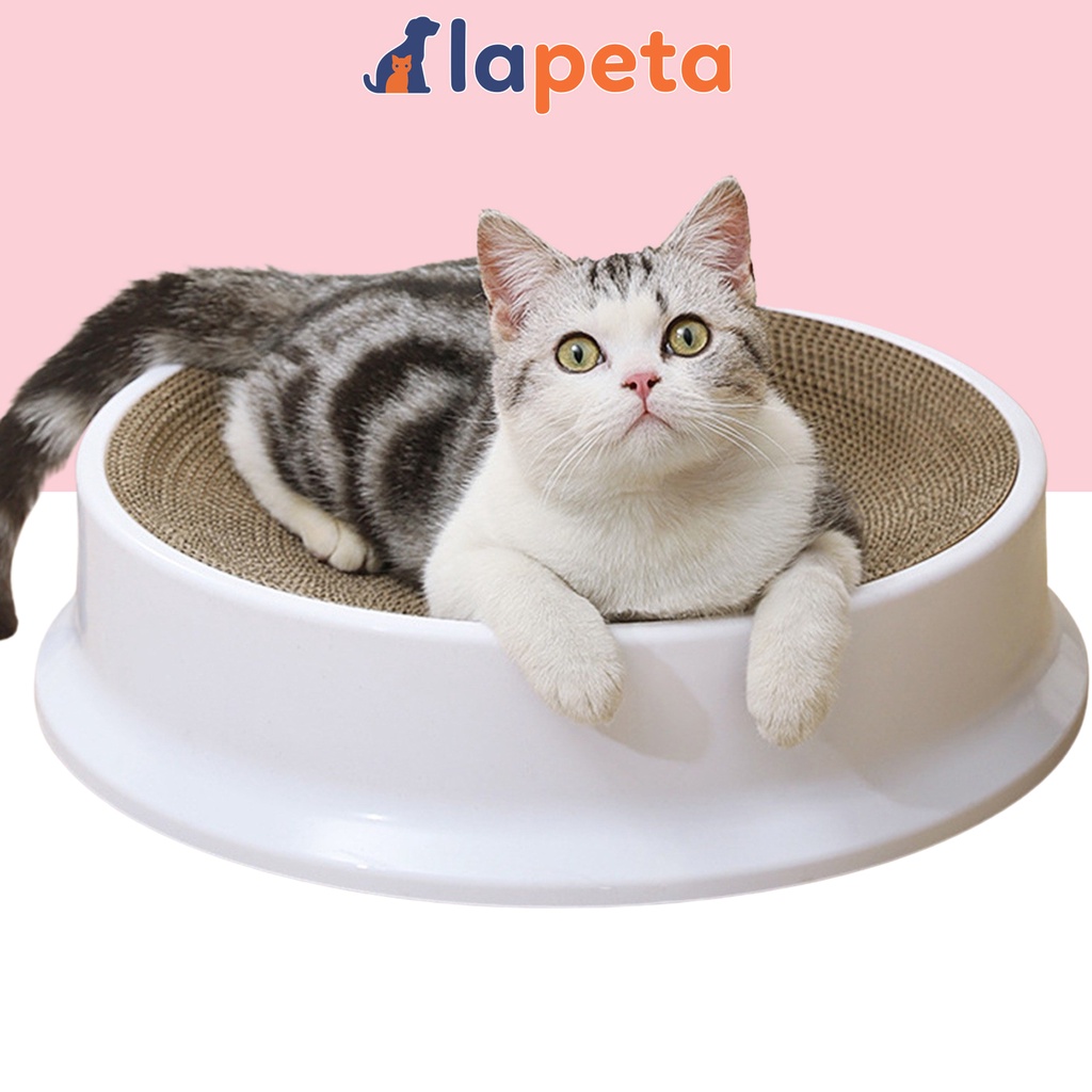 Bàn cào móng cho mèo vỏ nhựa hình tròn có thể tháo và thay lõi carton Lapeta
