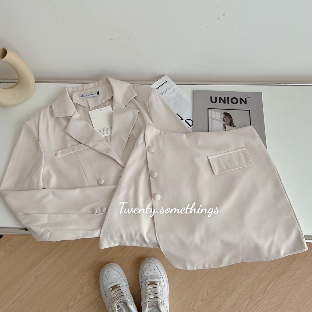 Set Blazer Croptop Cúc Tay 4 Màu
