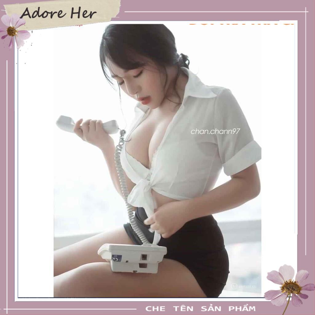 Bộ đồ ngủ nữ cosplay sexy tiếp viên gợi cảm, thư kí dam dang, áo croptop + váy ngủ bó sát TK003 -  - Hà Nội  - ADORE HER