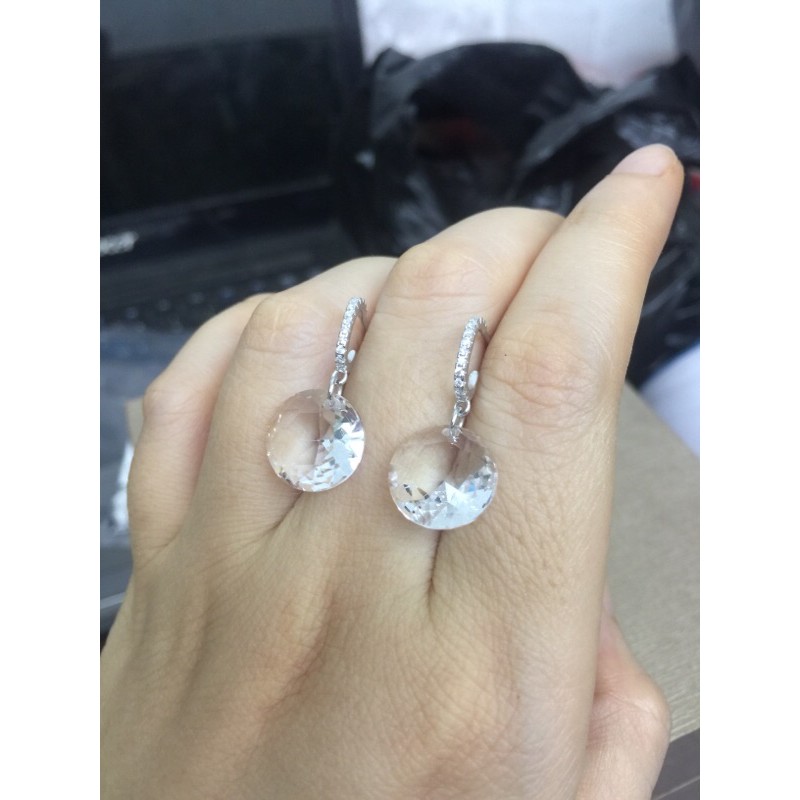 Khuyên tai treo đá nhân tạo cao cấp 10ly- 12ly sáng bạc ta móc