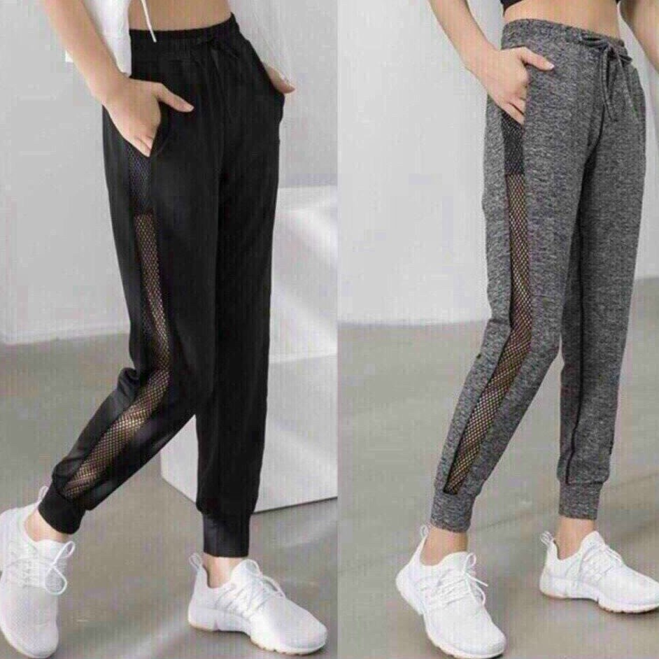 Quần Jogger Phối Lưới Hai Màu, Quần Dài Thể Thao Ống Bo Cực Chất - OQ028