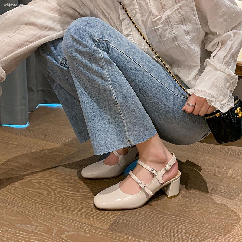 Giày Sandal Cao Gót 2022 Đế Dày Hở Ngón Cài Khóa Bằng Da Bóng Phong Cách Pháp Thời Trang Xuân Hè Cho Nữ