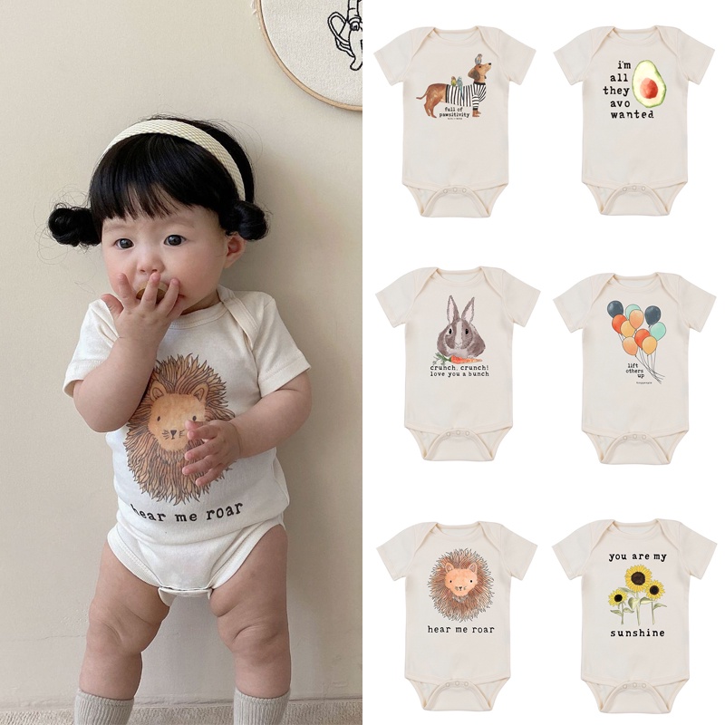 Bộ Áo Liền Quần Tay Ngắn Vải Cotton Mỏng In Họa Tiết Dễ Thương Thời Trang Mùa Hè