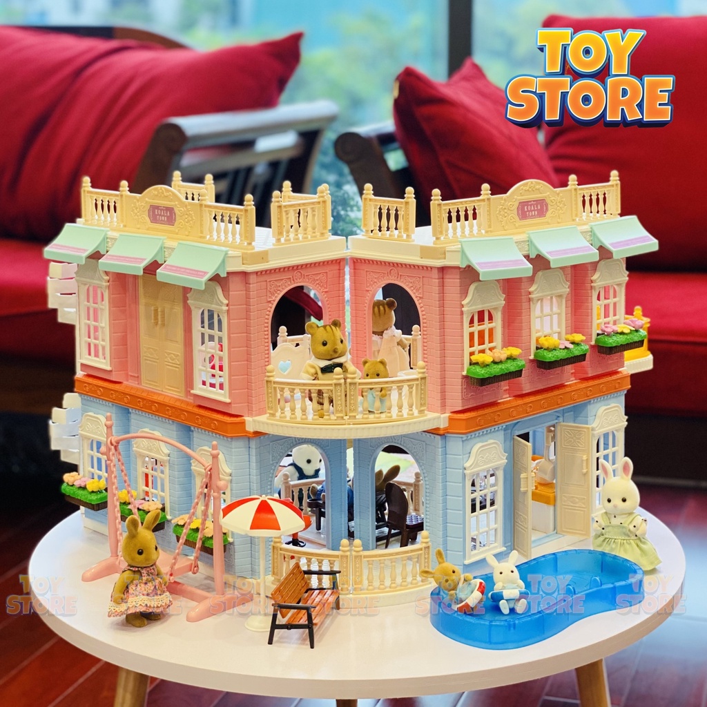 Bộ đồ chơi mô hình nhà búp bê thỏ villa toystore FUDAER đồ chơi ghép hình nhà cho bé