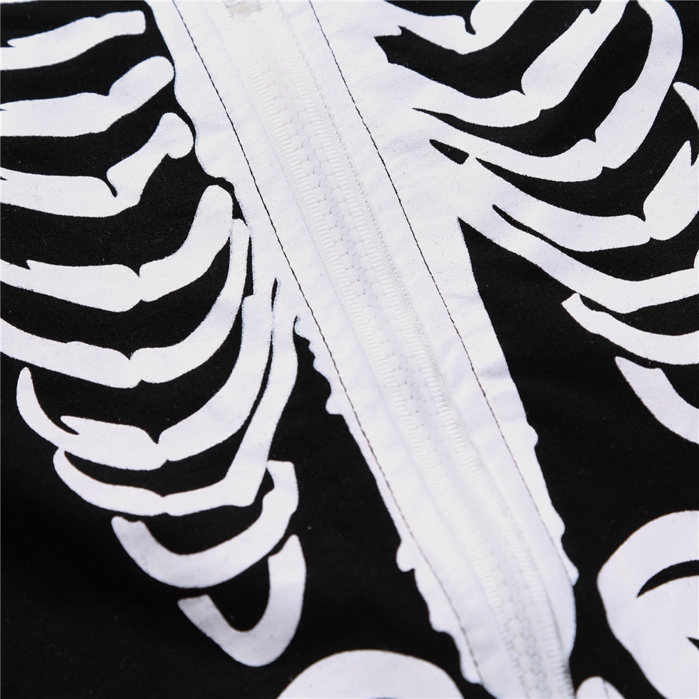 Bộ Áo Liền Quần Dài Tay Có Mũ Hình Bộ Xương Halloween Cho Bé
