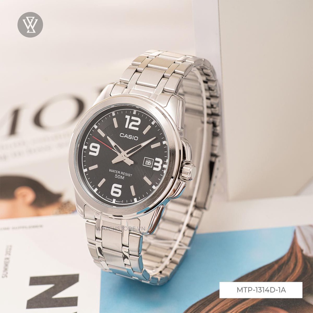 Đồng Hồ Quartz Nam Casio WATCHSTORE MTP-1314D-1AVDF Thiết Kế Mặt Kính Khoáng 45mm, Dây Kim Loại, Vỏ Thép Không Gỉ
