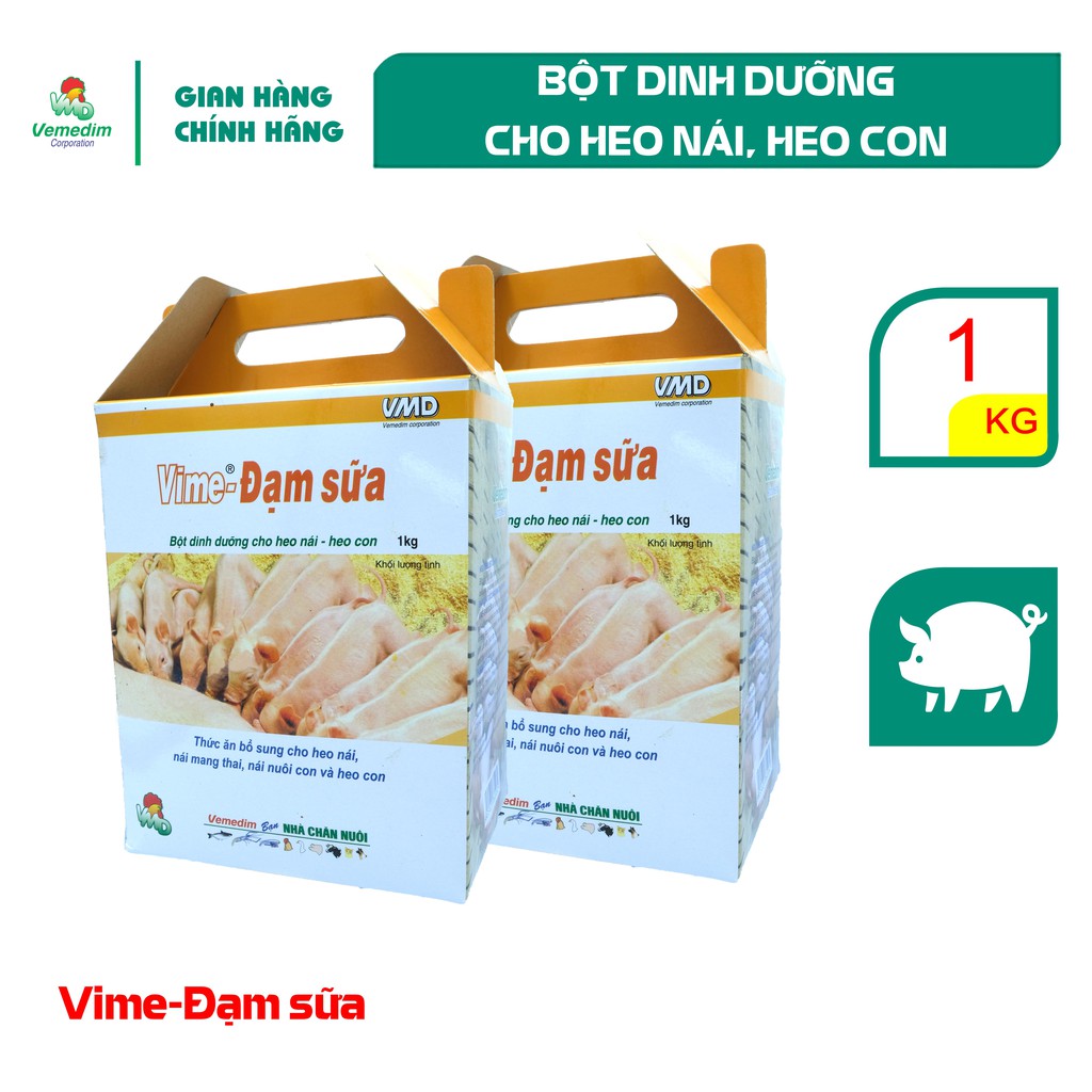 Vemedim Vime-Đạm sữa nhãn vàng Thức ăn bổ sung cho heo nái mang thai, nái nuôi con và heo con, hộp 1kg