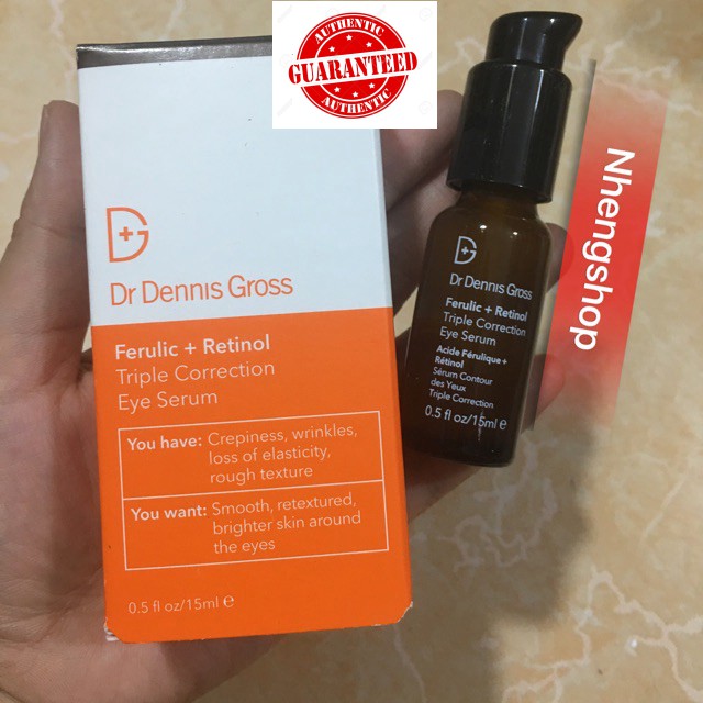 [5/15ml][Đủ bill] Serum dưỡng cho mắt DR. DENNIS GROSS FERULIC + RETINOL TRIPLE CORECTION EYE SERUM