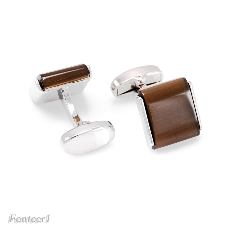 [Fenteer1] Khuy Măng Sét Bằng Đồng Thau Đính Đá Opal Màu Nâu Phong Cách Pháp Cho Đám Cưới