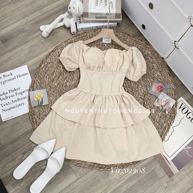 [HÀNG SẮN]VÁY ĐŨI LINEN TRỄ VAI “UNI” CÚP NGỰC BỒNG XOÈ TIỂU THƯ