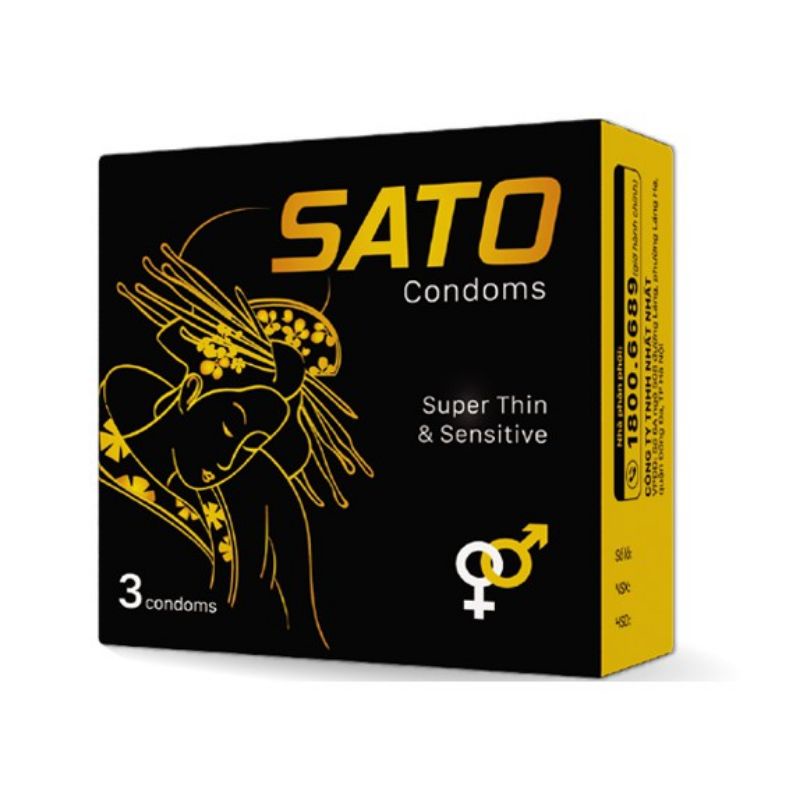 Bao cao su SATO siêu mỏng (chỉ 0.049mm) kéo dài thời gian - 100% cao su tự nhiên (hộp 3 chiếc)