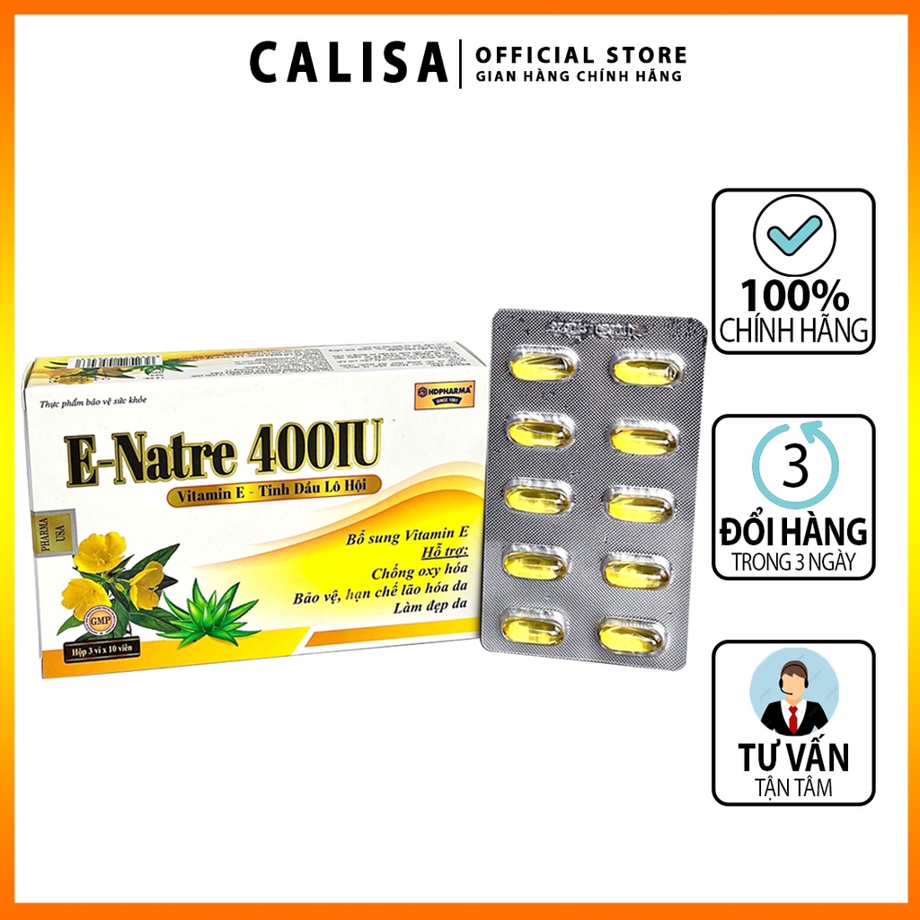 Viên uống E-Natre 400IU vitamin E hỗ trợ phục hồi da tái tạo da giúp dưỡng trắng da mặt chống lão hóa làm mờ sẹo 30 viên