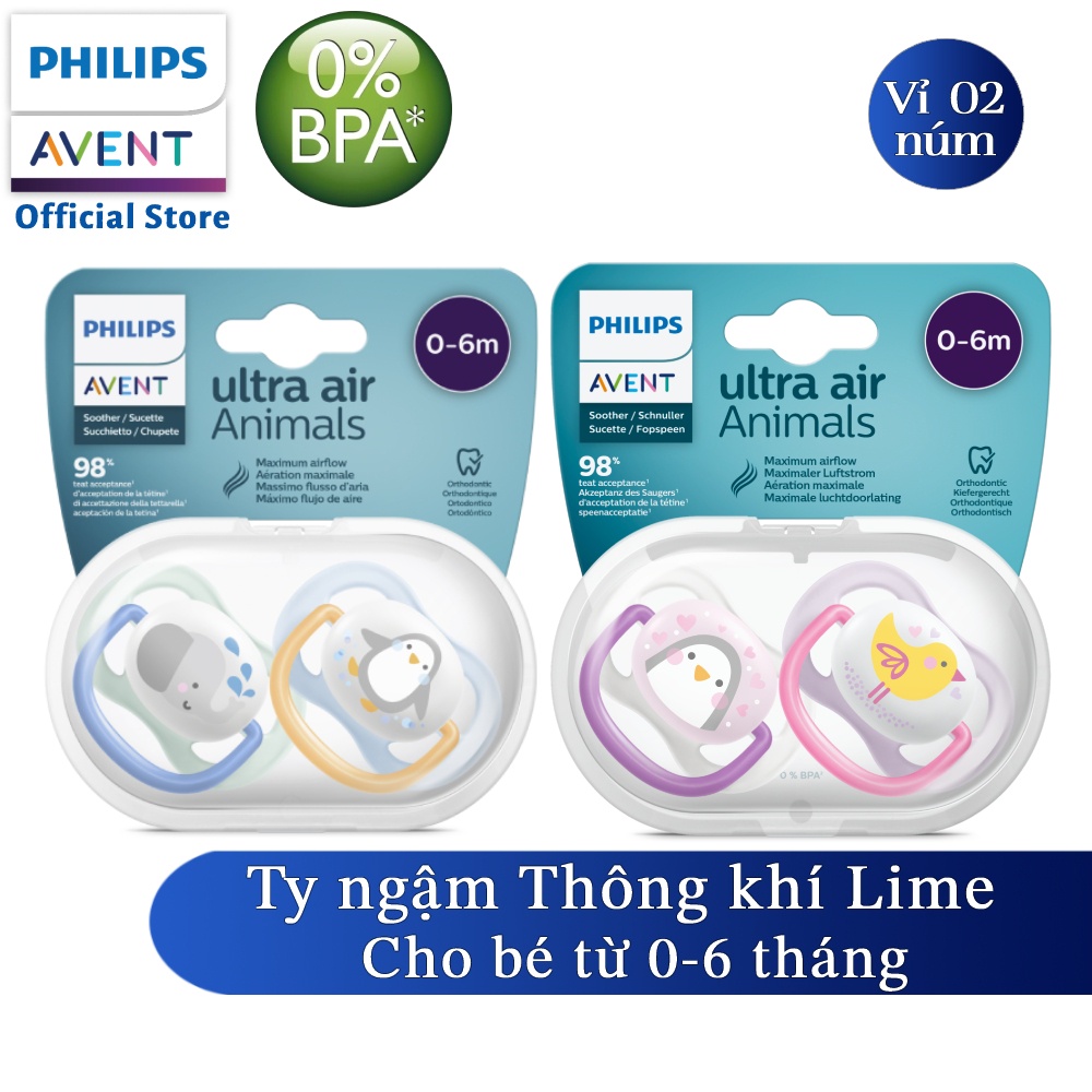 Ty ngậm thông khí Ultra air thương hiệu Philips Avent (dòng Lime) cho trẻ từ 0-6 tháng tuổi