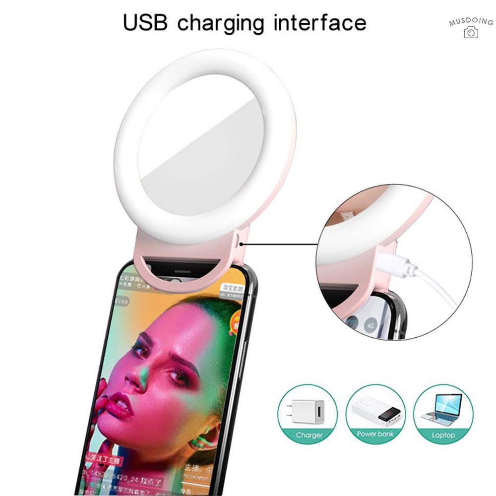 ღ  Mini RGB Smartphone Selfie Ring Light  Clip-on LED Beauty Light Built-in Rechargeable Battery with Mirror for Live Streaming Selfie Video Recording